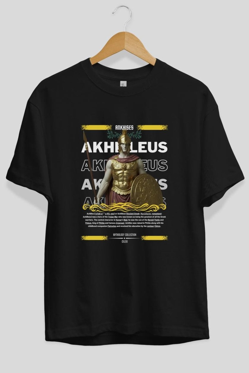 Akhilleus 1 ön Baskılı Oversize t-shirt Erkek Kadın %100 Pamuk Bisiklet Yaka tişort - Cilexi