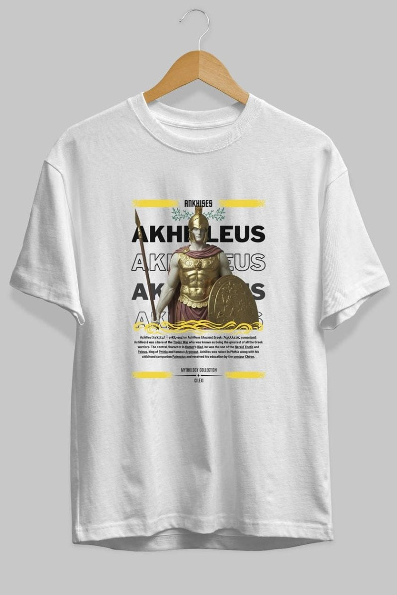 Akhilleus 1 ön Baskılı Oversize t-shirt Erkek Kadın %100 Pamuk Bisiklet Yaka tişort - Cilexi