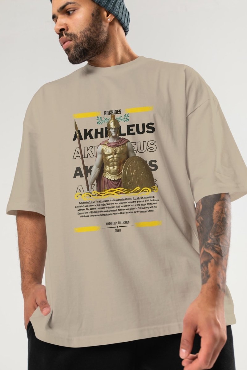 Akhilleus 1 ön Baskılı Oversize t-shirt Erkek Kadın %100 Pamuk Bisiklet Yaka tişort - Cilexi