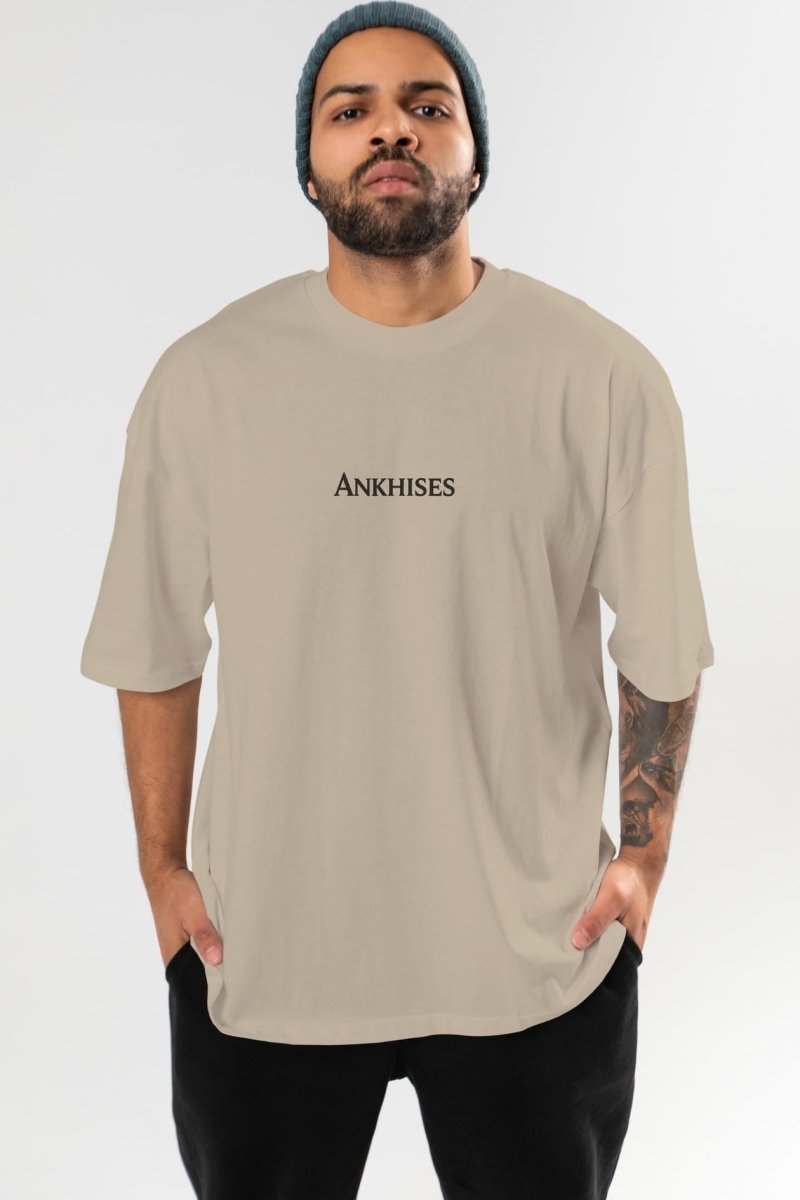 Ankhises Yazılı Siyah ön Baskılı Oversize t-shirt Bisiklet Yaka %100 Pamuk Unisex - Cilexi