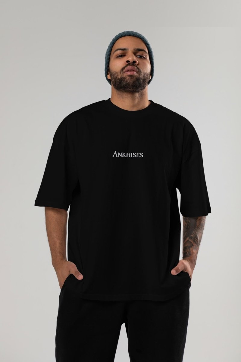 Ankhises Yazılı Siyah ön Baskılı Oversize t-shirt Bisiklet Yaka %100 Pamuk Unisex - Cilexi