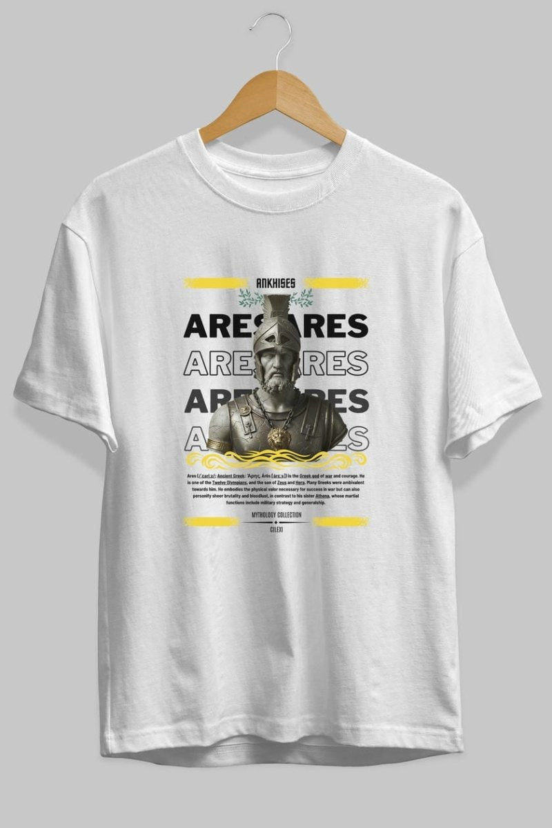 Ares 1 ön Baskılı Oversize t-shirt Erkek Kadın %100 Pamuk Bisiklet Yaka tişort - Cilexi