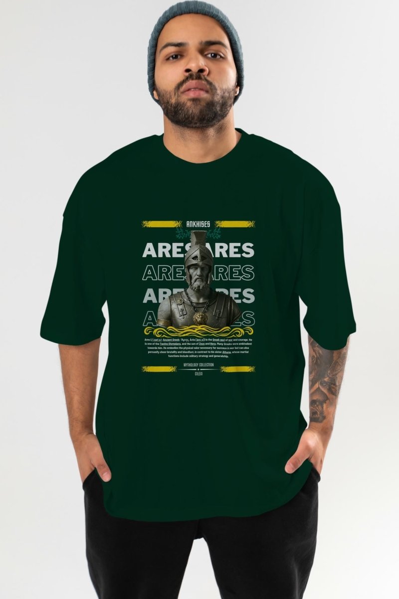 Ares 1 ön Baskılı Oversize t-shirt Erkek Kadın %100 Pamuk Bisiklet Yaka tişort - Cilexi