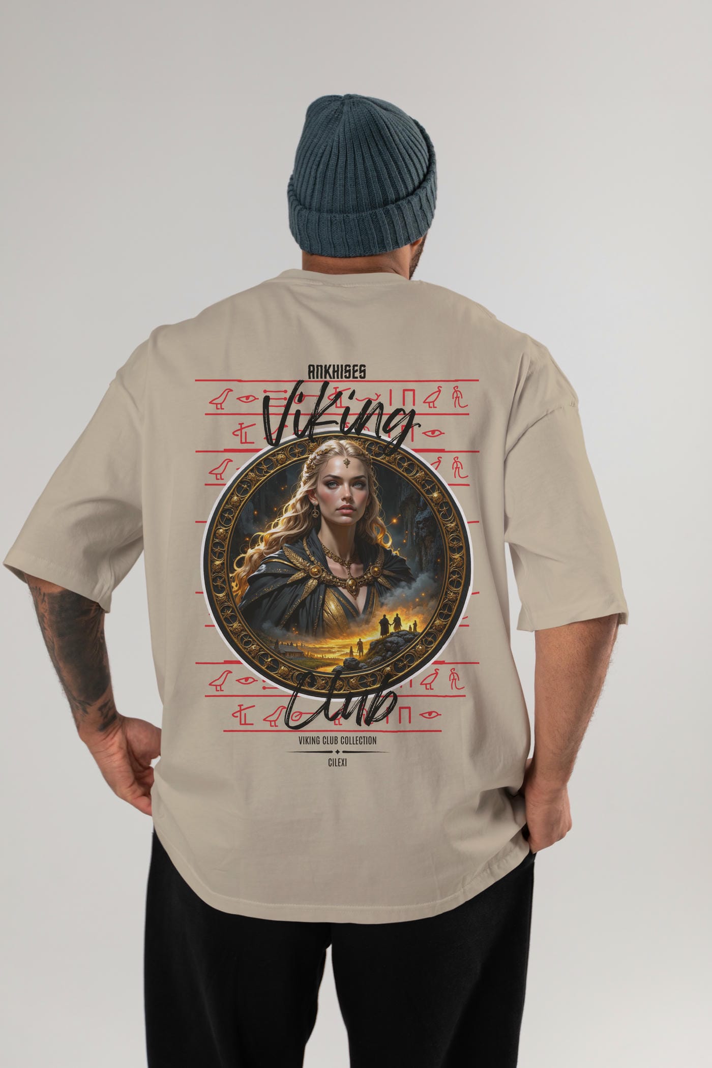 Viking Mitolojisi Serisi 1 Arka Baskılı Oversize t-shirt Erkek Kadın %100 Pamuk Bisiklet Yaka tişort