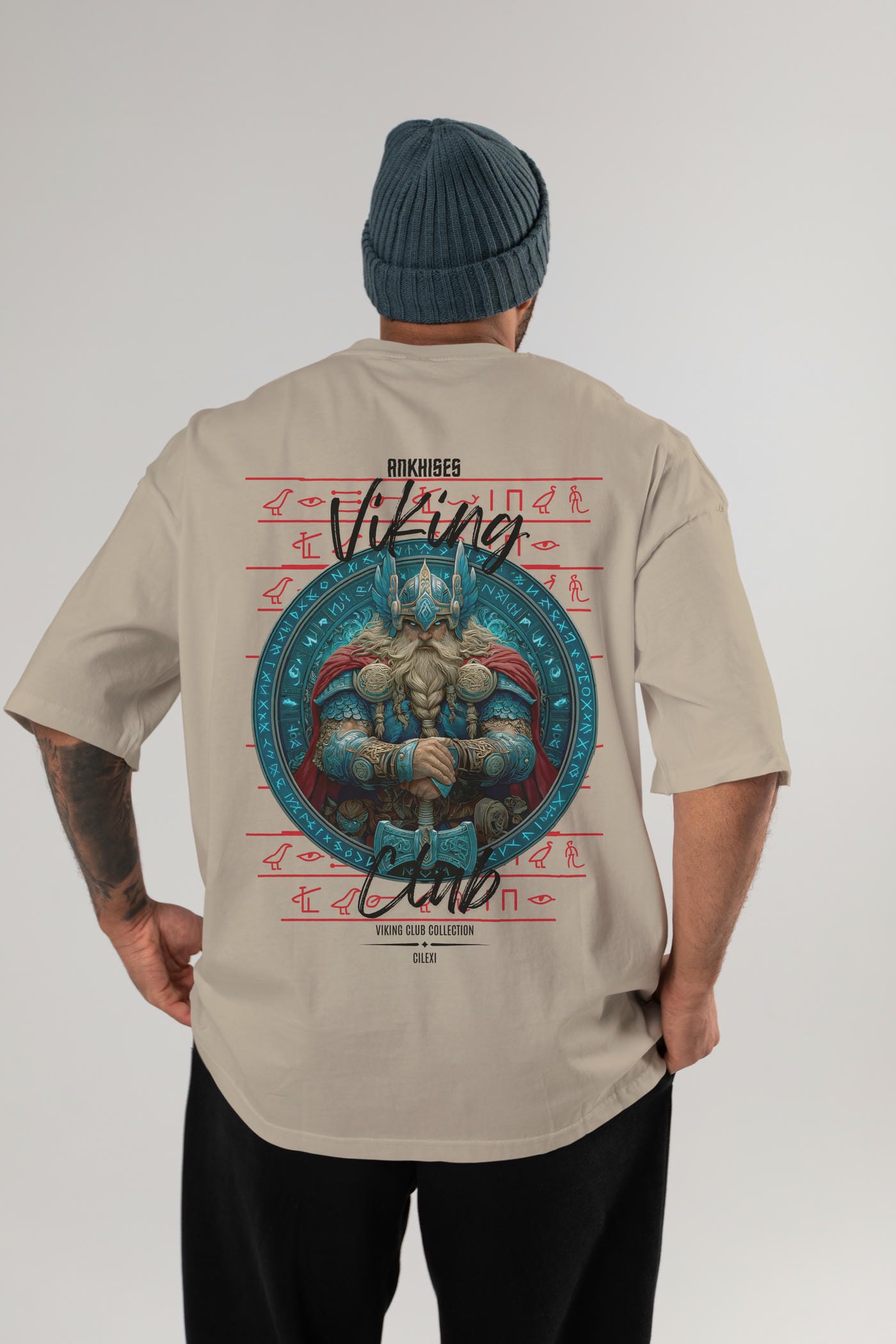 Thor Arka Baskılı Oversize t-shirt Erkek Kadın %100 Pamuk Bisiklet Yaka tişort