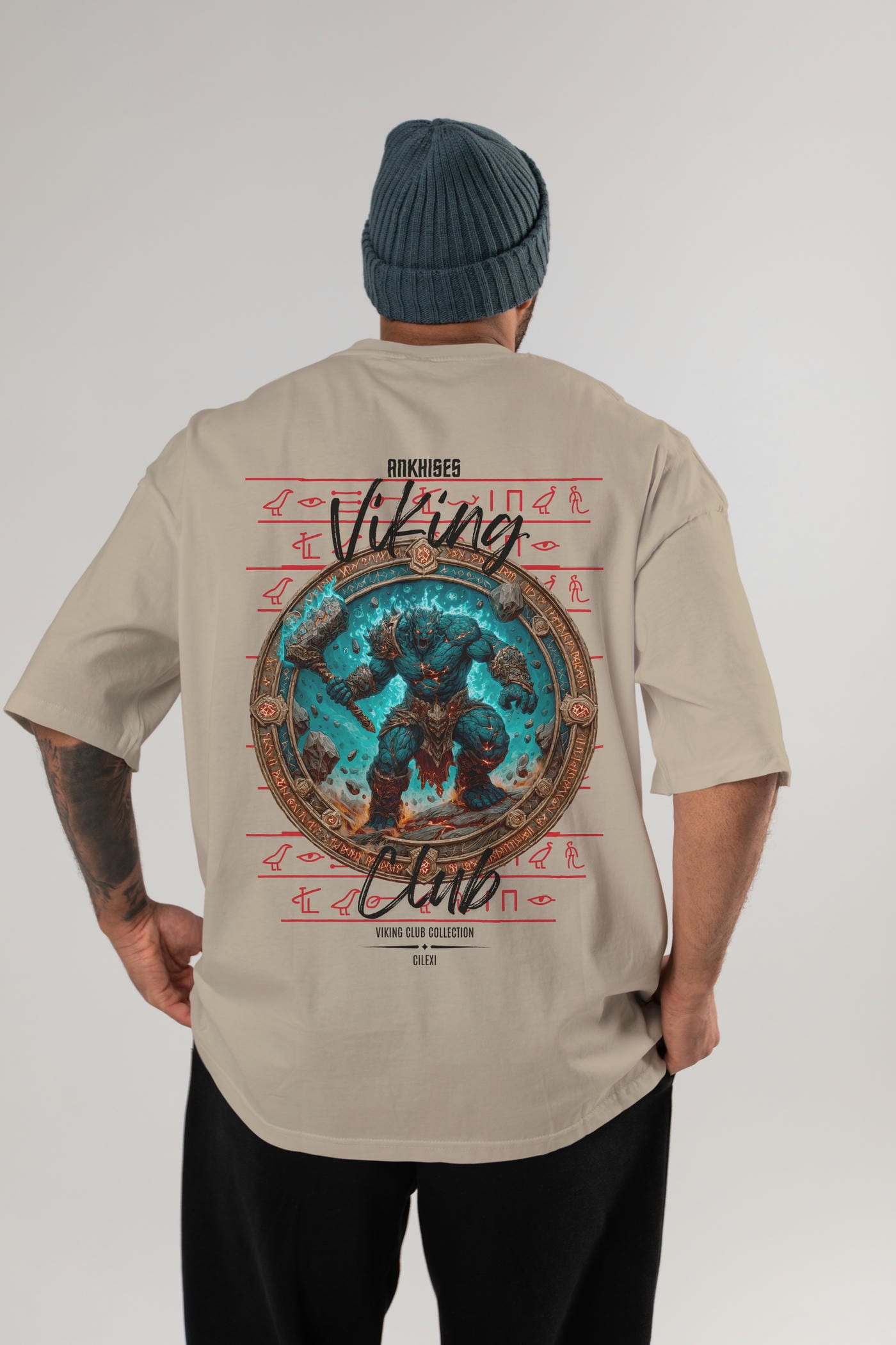 Hrungnir Baskılı Oversize t-shirt Erkek Kadın %100 Pamuk Bisiklet Yaka tişort