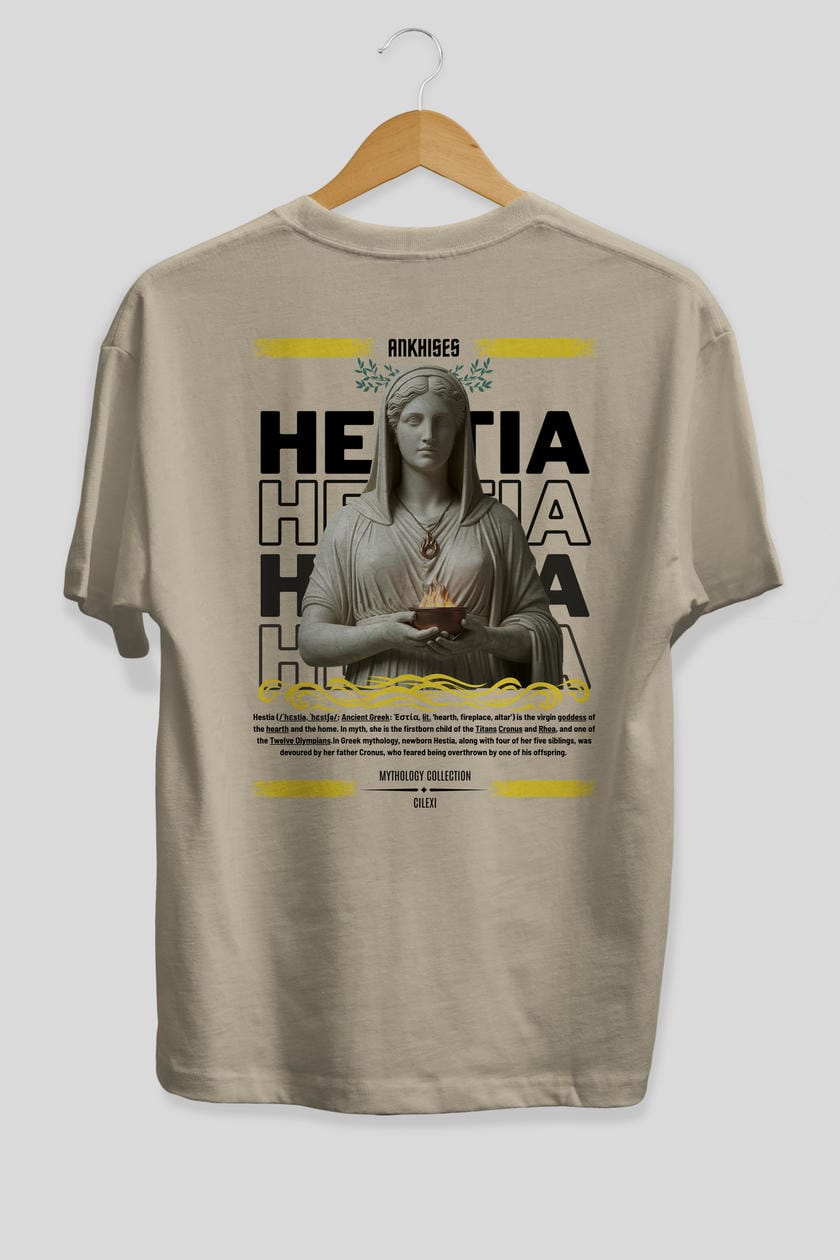 Hestia 1 Arka Baskılı Oversize t-shirt Erkek Kadın %100 Pamuk Bisiklet Yaka tişort