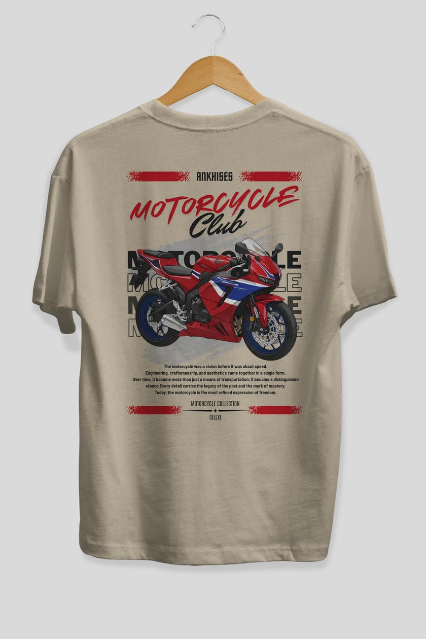 Motosiklet Serisi 24 Arka Baskılı Oversize t-shirt Erkek Kadın %100 Pamuk Bisiklet Yaka tişort