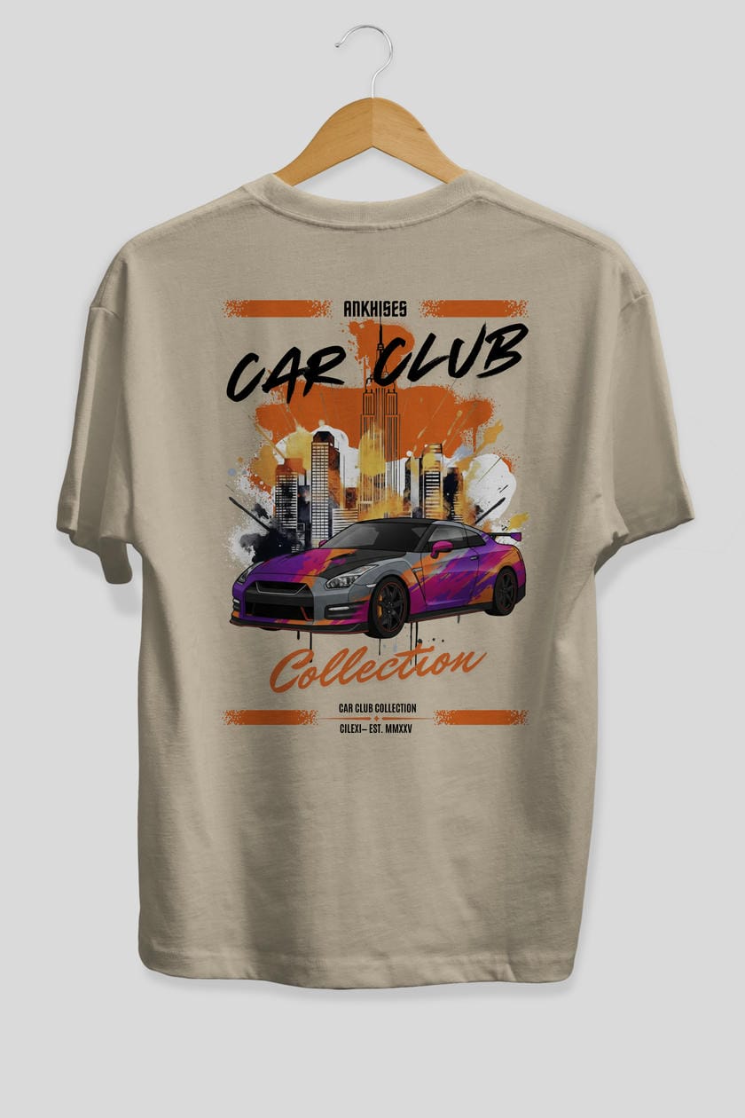 Araba Club Serisi 31 Baskılı Oversize t-shirt Erkek Kadın %100 Pamuk Bisiklet Yaka tişort