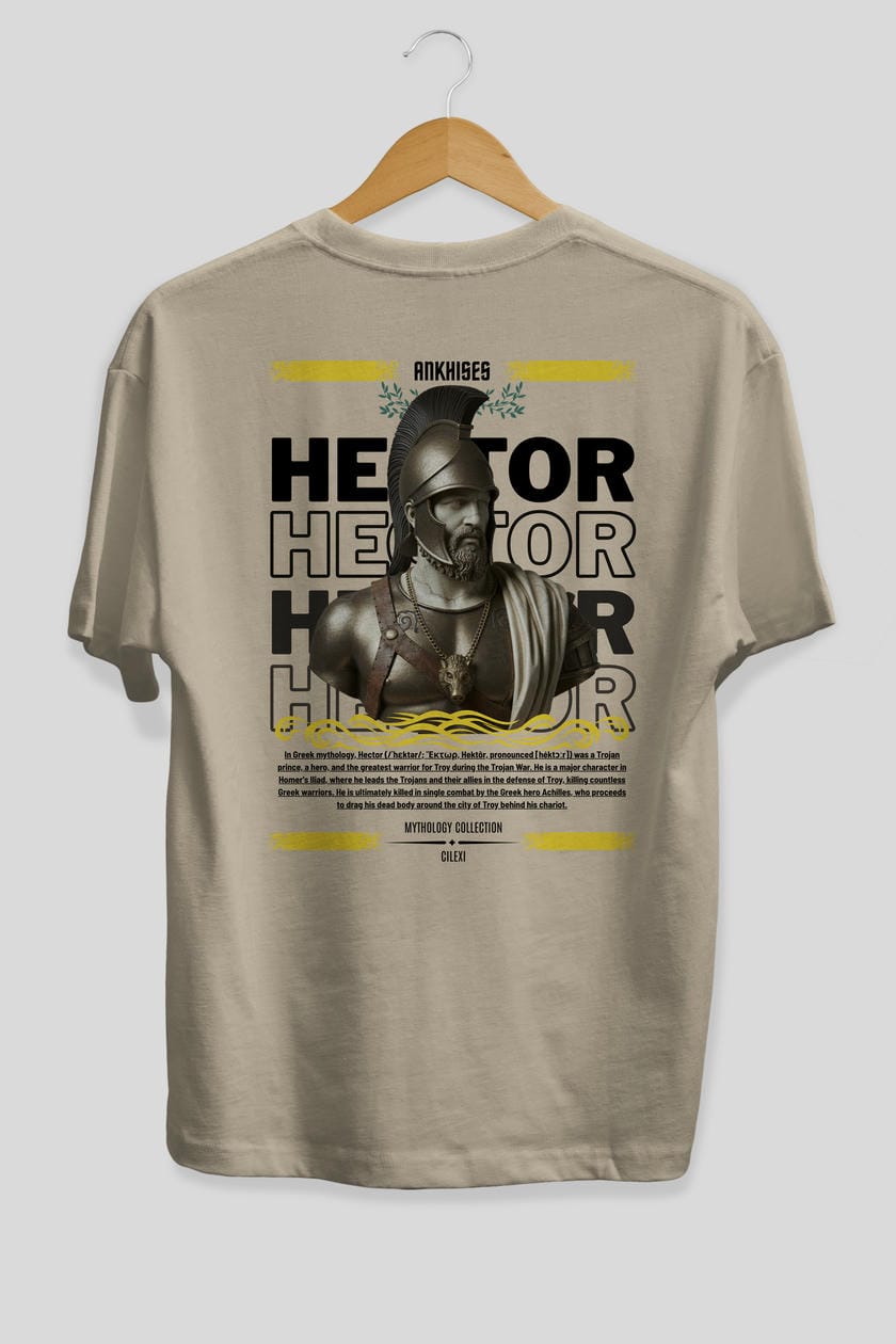 Hector 2 Arka Baskılı Oversize t-shirt Erkek Kadın %100 Pamuk Bisiklet Yaka tişort