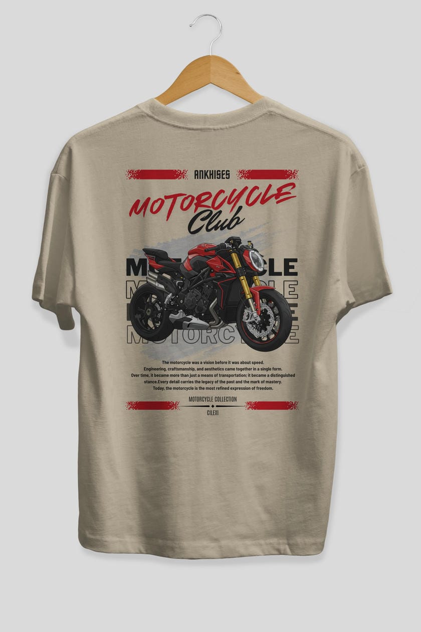 Motosiklet Serisi 26 Arka Baskılı Oversize t-shirt Erkek Kadın %100 Pamuk Bisiklet Yaka tişort