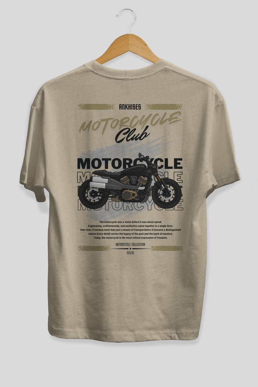 Motosiklet Serisi 29 Arka Baskılı Oversize t-shirt Erkek Kadın %100 Pamuk Bisiklet Yaka tişort
