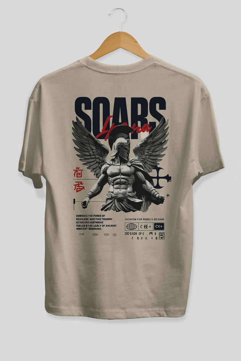 Soars Arka Baskılı Oversize t-shirt Erkek Kadın %100 Pamuk Bisiklet Yaka tişort