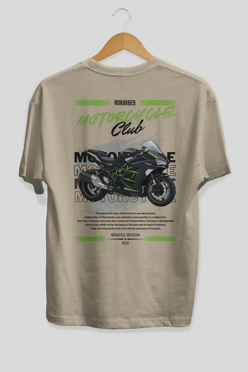 Motosiklet Serisi 13 Arka Baskılı Oversize t-shirt Erkek Kadın %100 Pamuk Bisiklet Yaka tişort