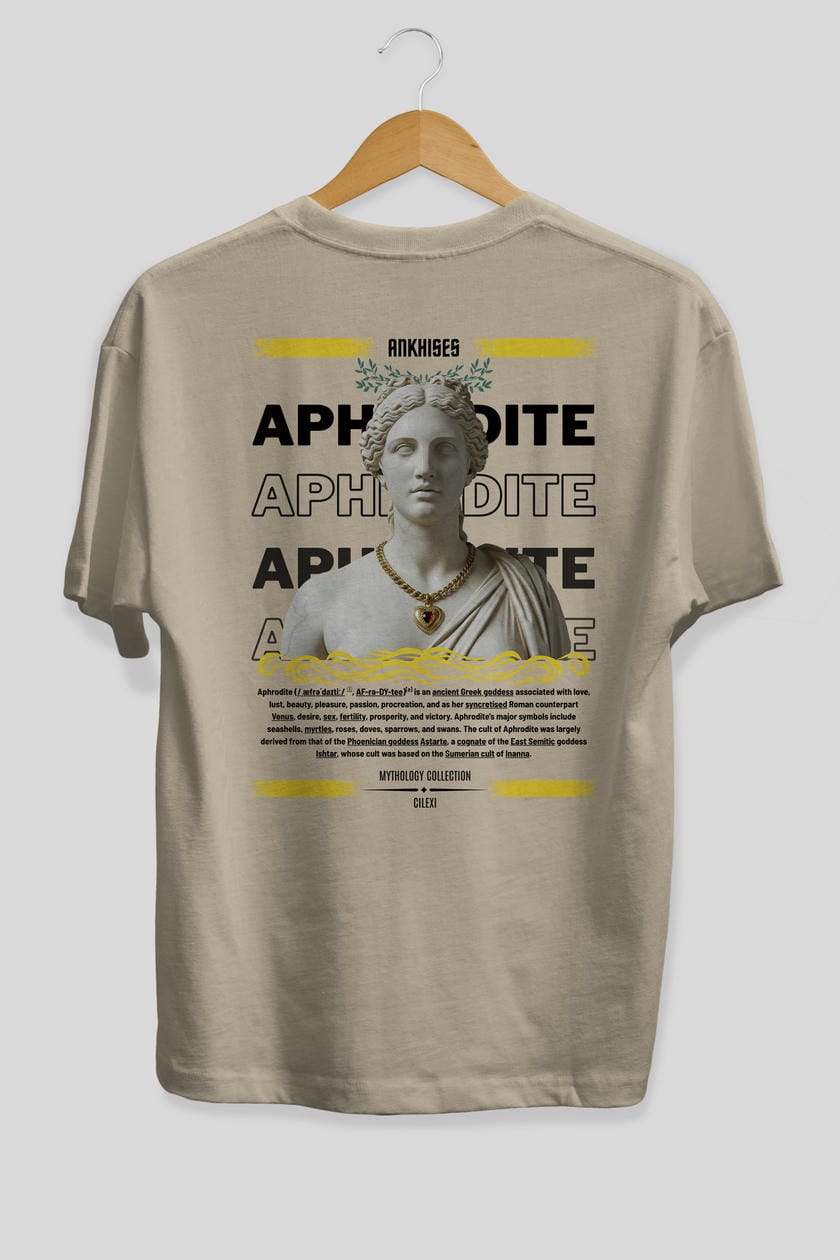 Aphrodite 1 Arka Baskılı Oversize t-shirt Erkek Kadın %100 Pamuk Bisiklet Yaka tişort