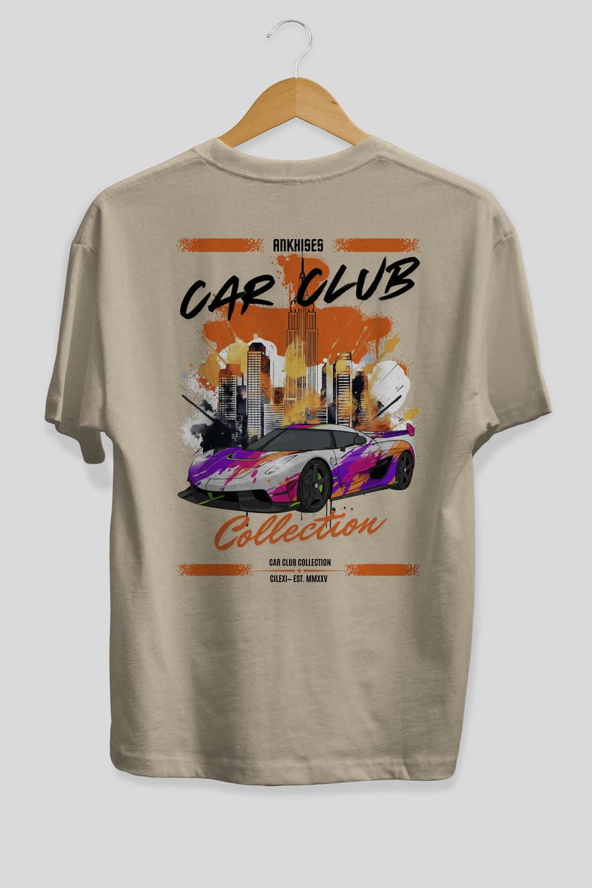 Araba Club Serisi 27 Baskılı Oversize t-shirt Erkek Kadın %100 Pamuk Bisiklet Yaka tişort
