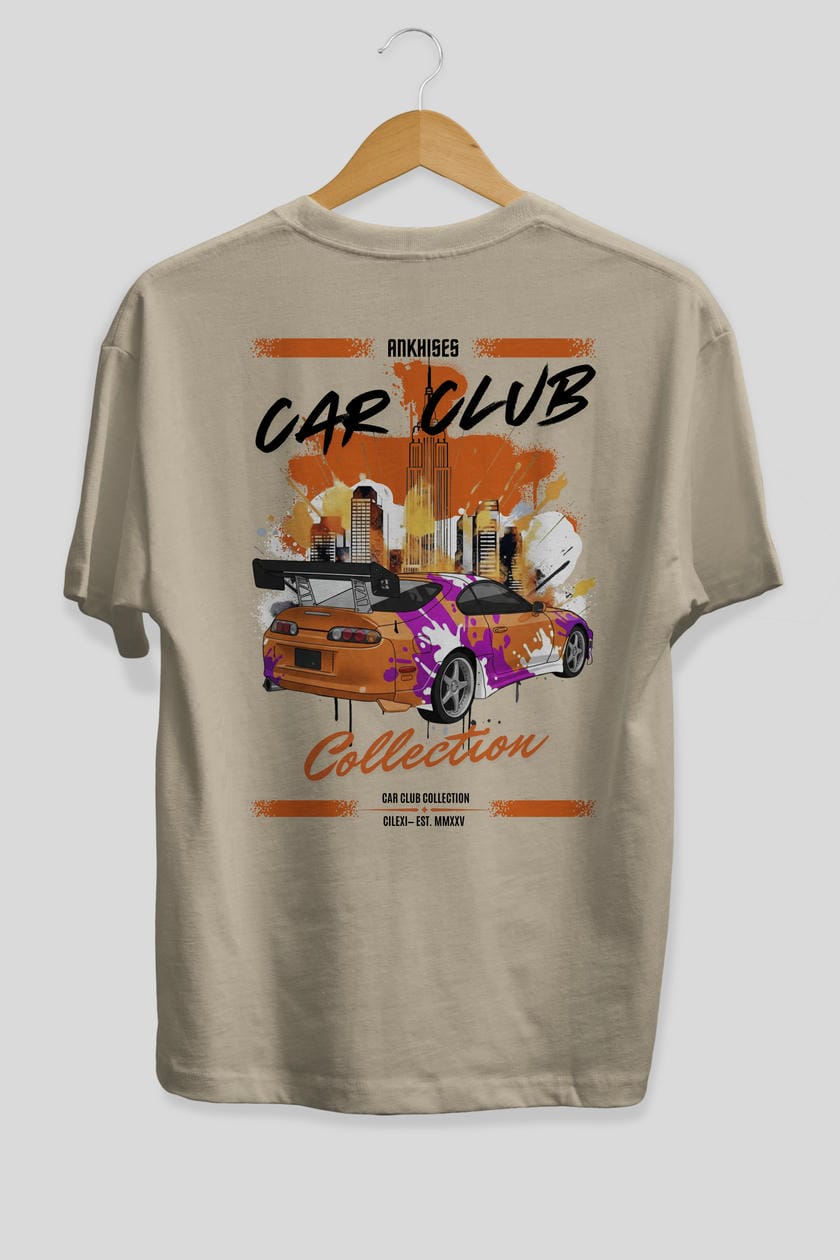 Araba Club Serisi 39 Baskılı Oversize t-shirt Erkek Kadın %100 Pamuk Bisiklet Yaka tişort