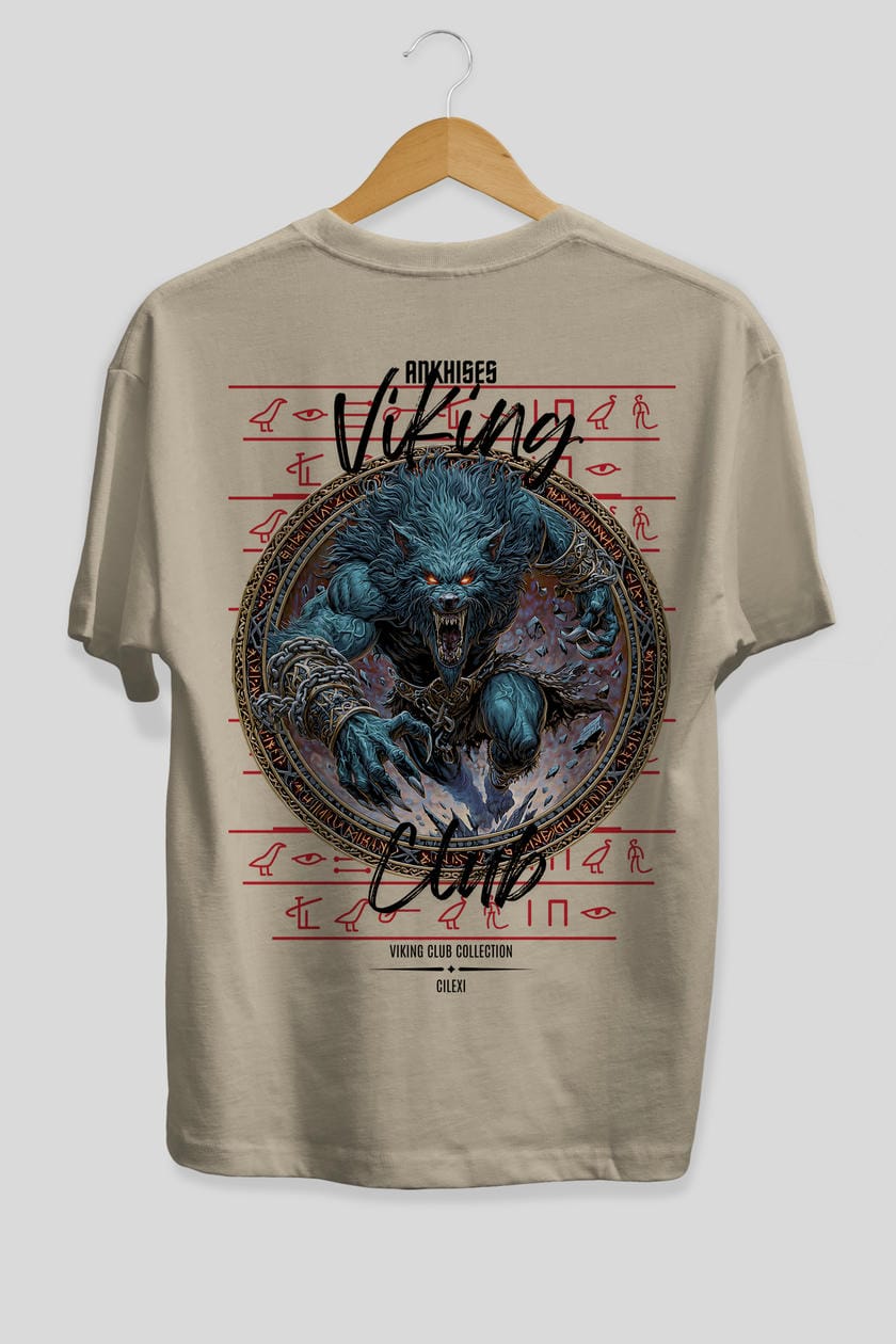 Fenrir Baskılı Oversize t-shirt Erkek Kadın %100 Pamuk Bisiklet Yaka tişort