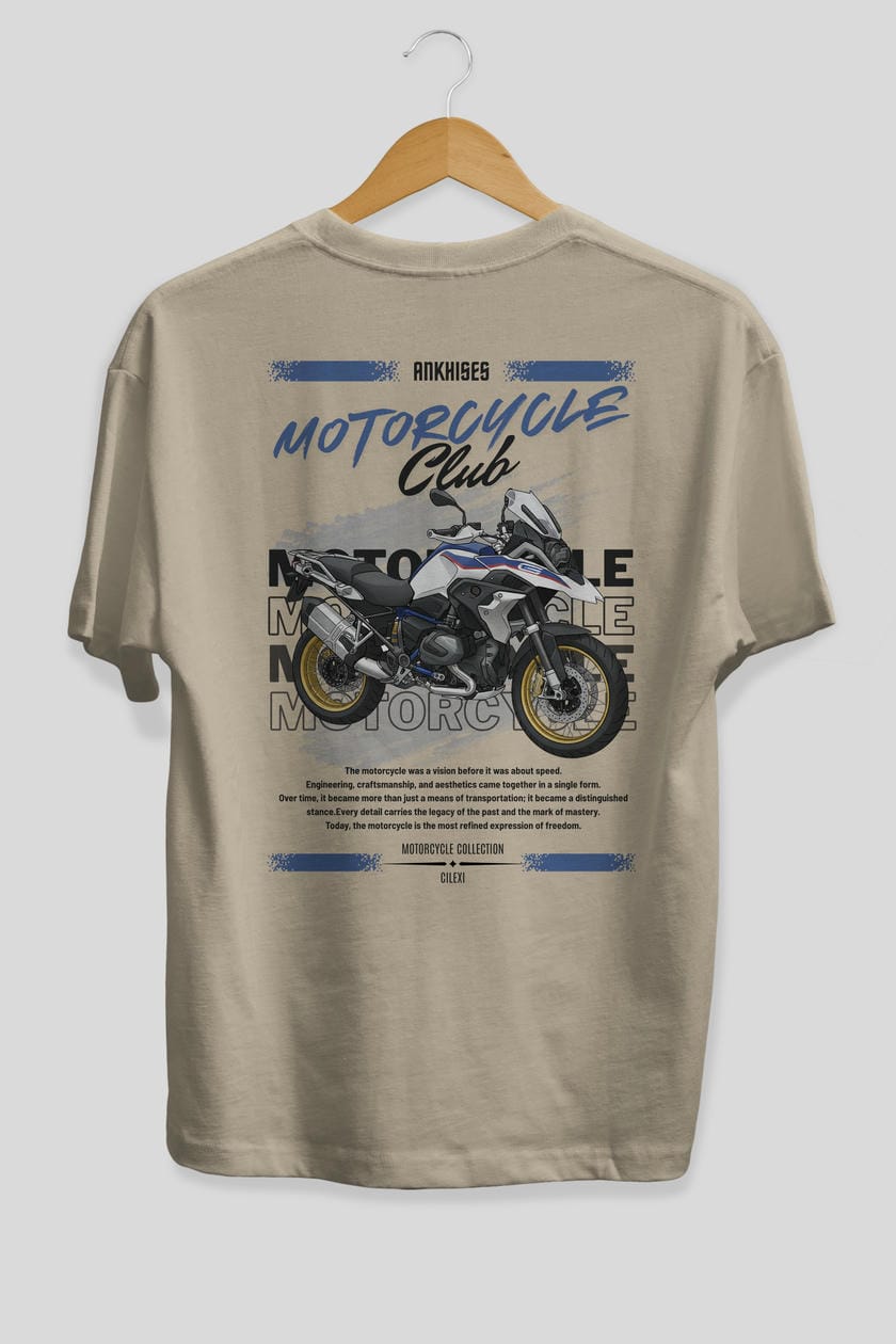 Motosiklet Serisi 27 Arka Baskılı Oversize t-shirt Erkek Kadın %100 Pamuk Bisiklet Yaka tişort