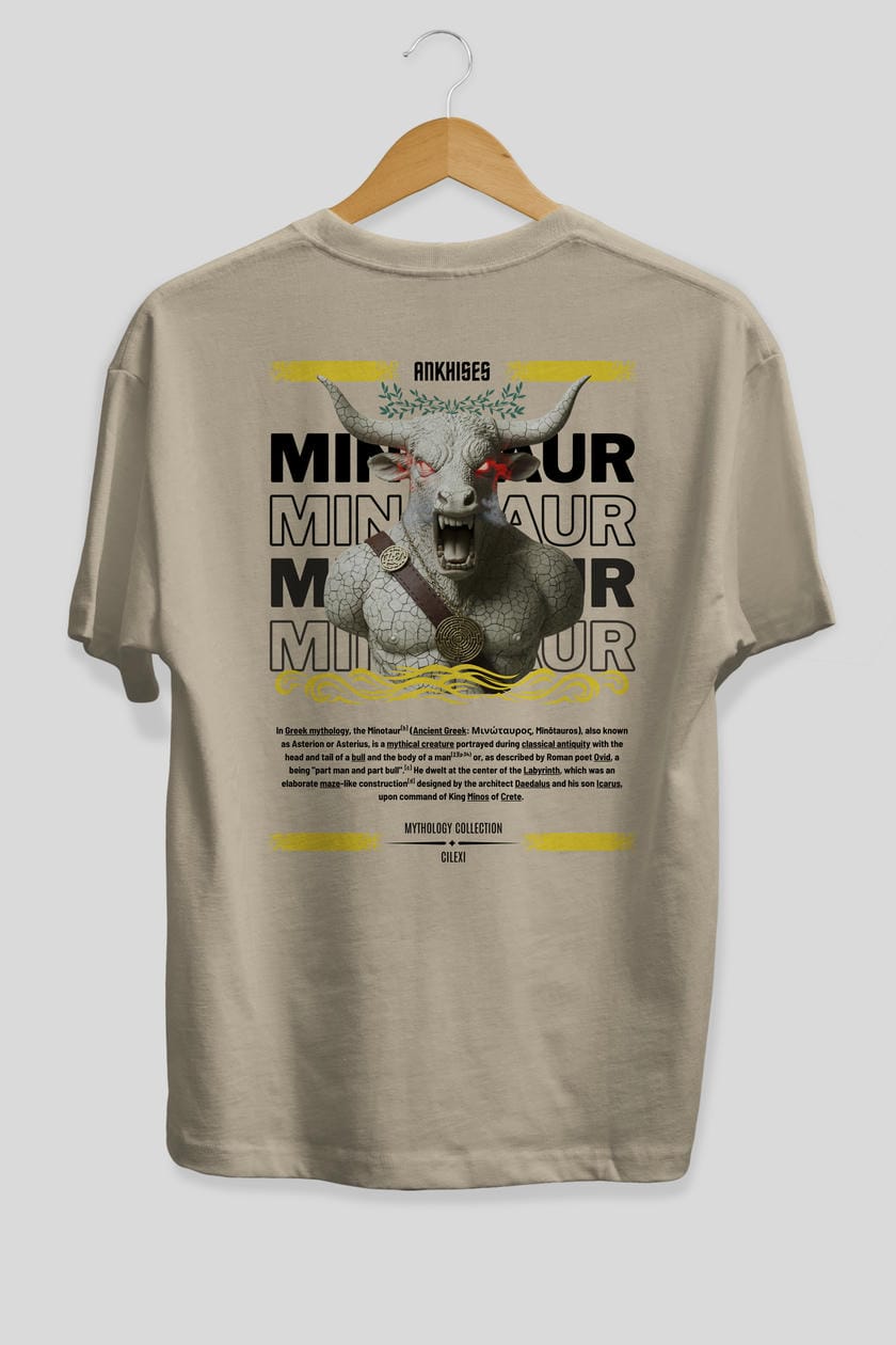 Minotaur 2 Arka Baskılı Oversize t-shirt Erkek Kadın %100 Pamuk Bisiklet Yaka tişort