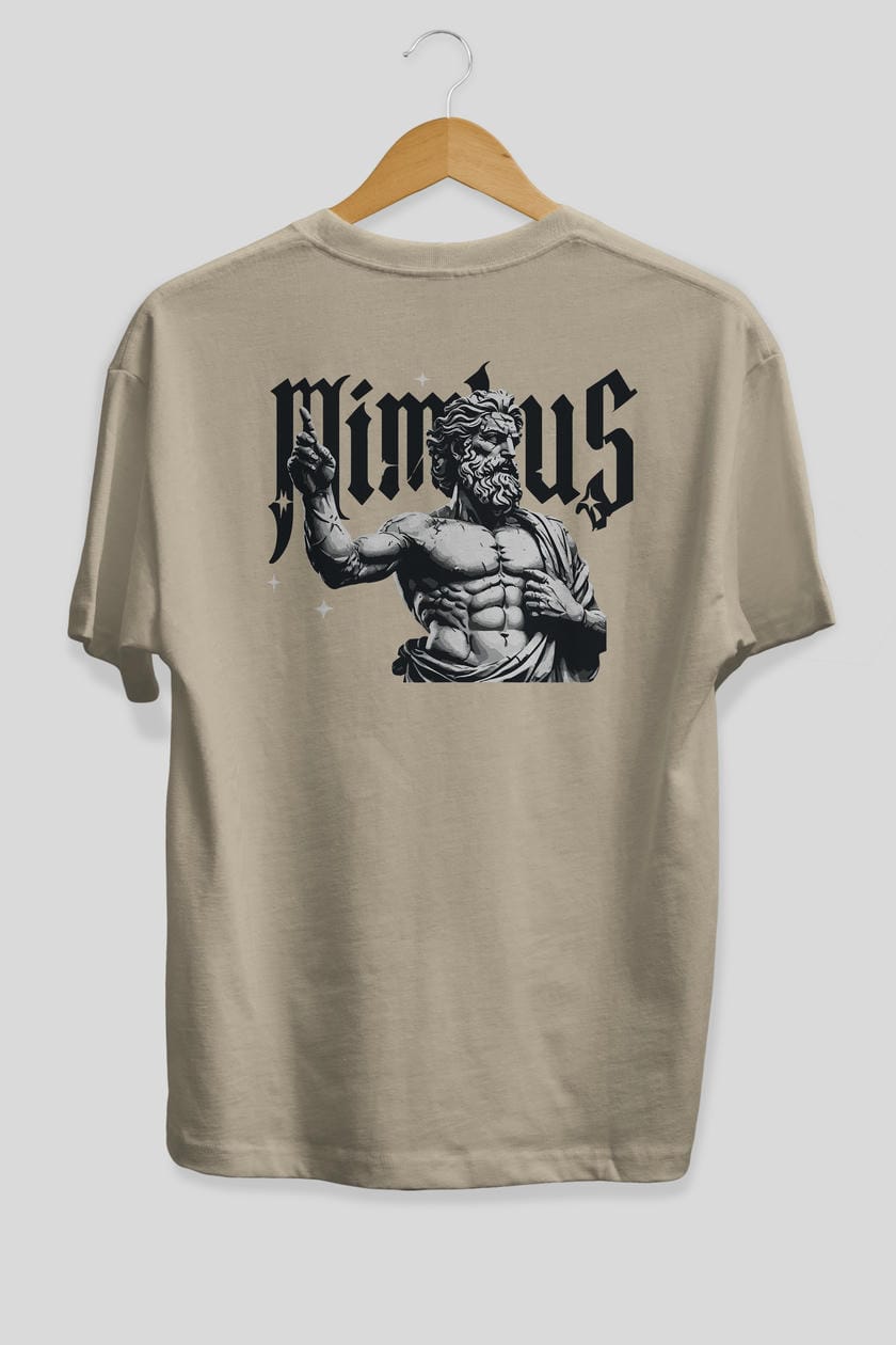 Mimbus Zeus Arka Baskılı Oversize t-shirt Erkek Kadın %100 Pamuk Bisiklet Yaka tişort