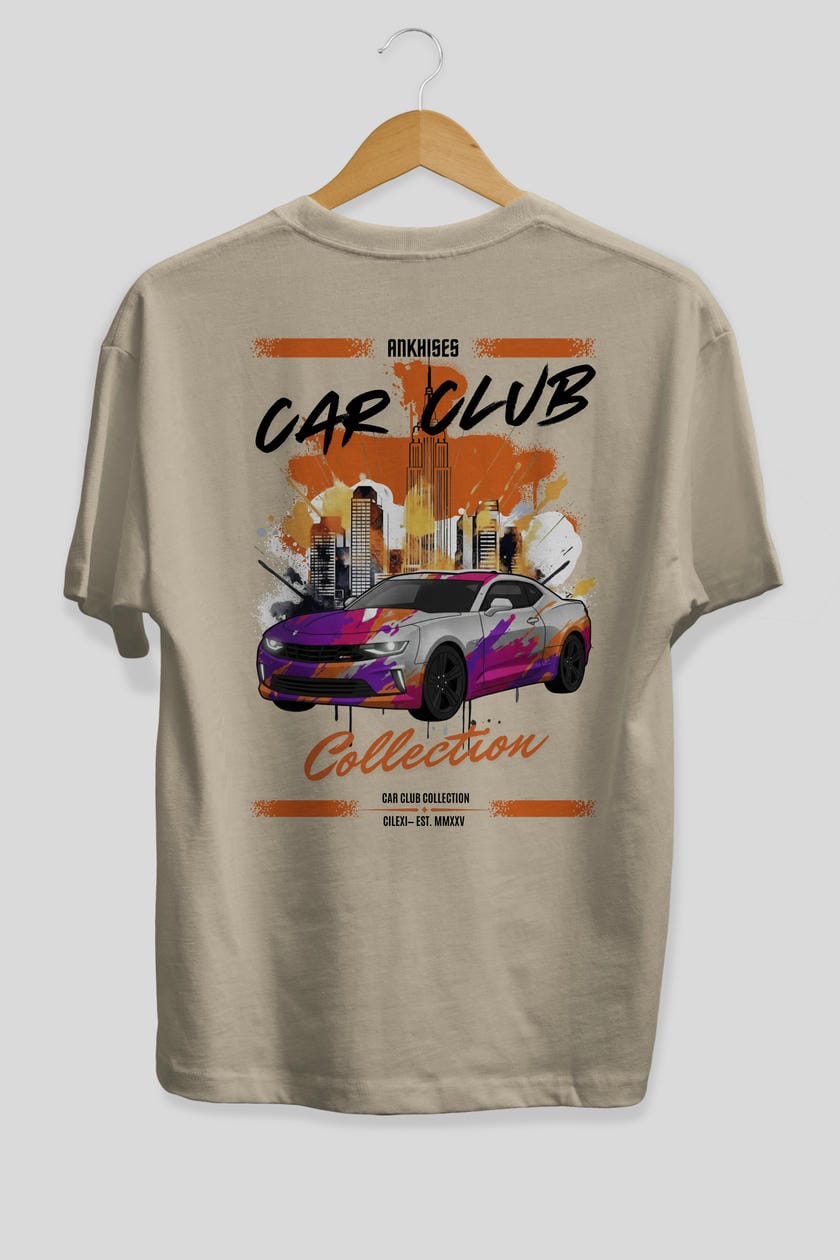 Araba Club Serisi 20 Baskılı Oversize t-shirt Erkek Kadın %100 Pamuk Bisiklet Yaka tişort
