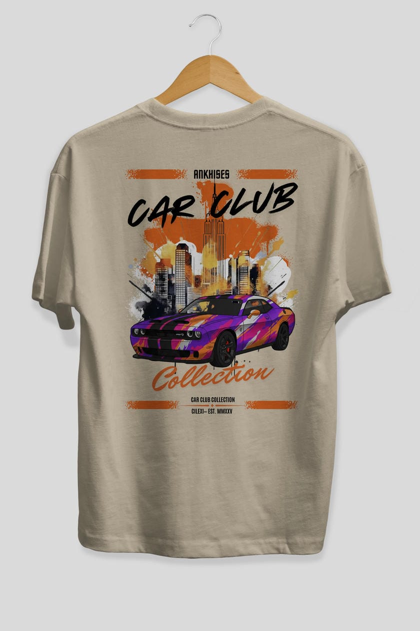 Araba Club Serisi 22 Baskılı Oversize t-shirt Erkek Kadın %100 Pamuk Bisiklet Yaka tişort