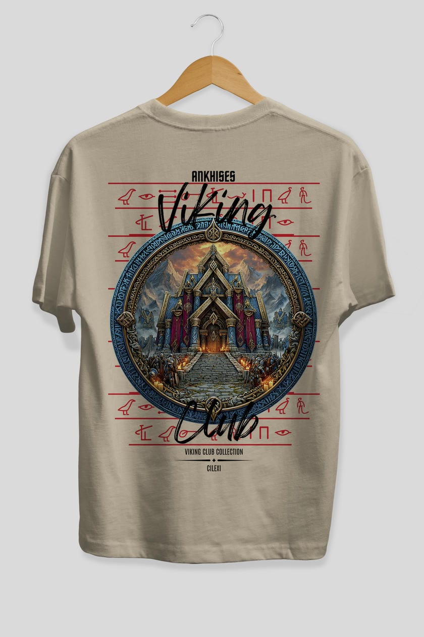 Valhalla Arka Baskılı Oversize t-shirt Erkek Kadın %100 Pamuk Bisiklet Yaka tişort