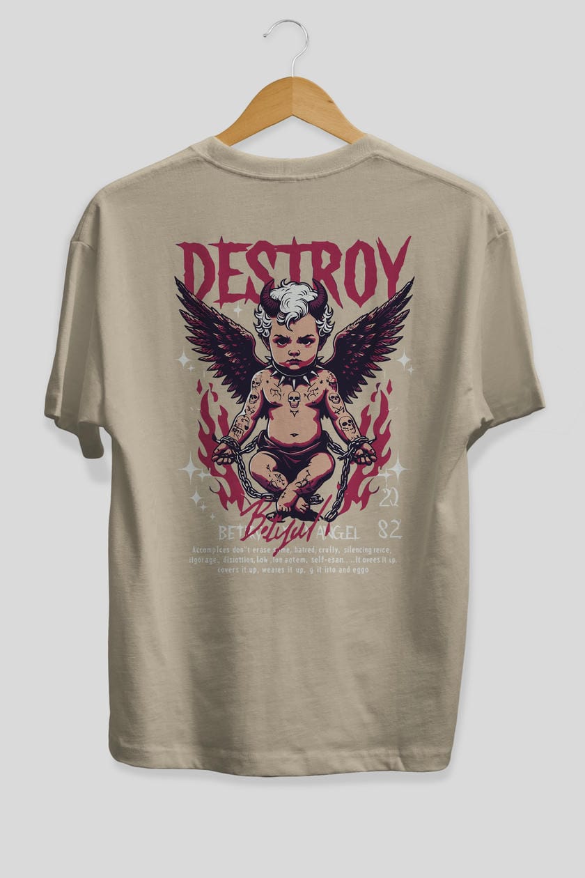 Destroy Arka Baskılı Oversize t-shirt Erkek Kadın %100 Pamuk Bisiklet Yaka tişort