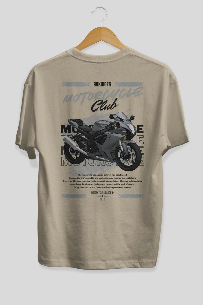 Motosiklet Serisi 10 Arka Baskılı Oversize t-shirt Erkek Kadın %100 Pamuk Bisiklet Yaka tişort