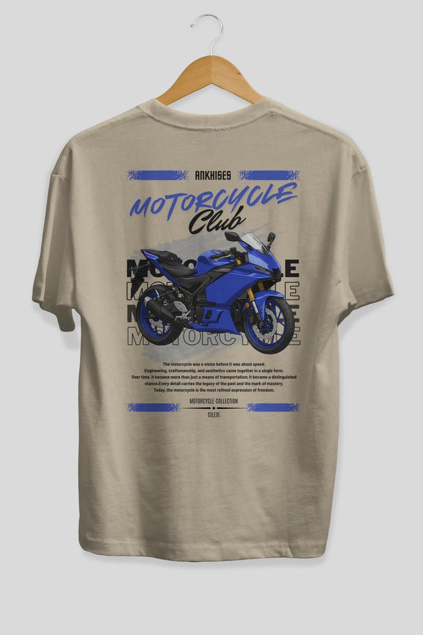 Motosiklet Serisi 33 Arka Baskılı Oversize t-shirt Erkek Kadın %100 Pamuk Bisiklet Yaka tişort
