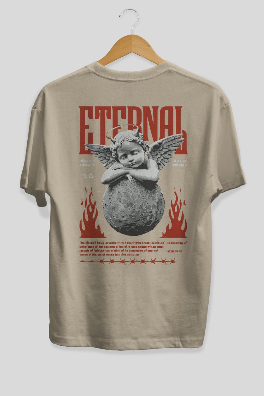 Eternal Arka Baskılı Oversize t-shirt Erkek Kadın %100 Pamuk Bisiklet Yaka tişort