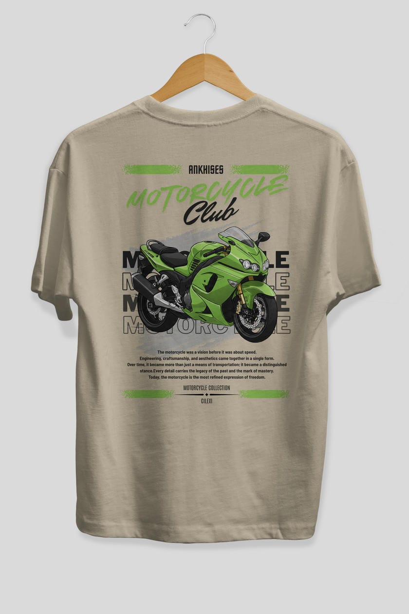 Motosiklet Serisi 12 Arka Baskılı Oversize t-shirt Erkek Kadın %100 Pamuk Bisiklet Yaka tişort