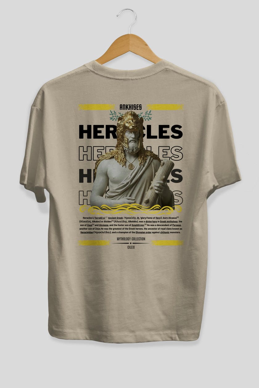 Heracles 1 Arka Baskılı Oversize t-shirt Erkek Kadın %100 Pamuk Bisiklet Yaka tişort
