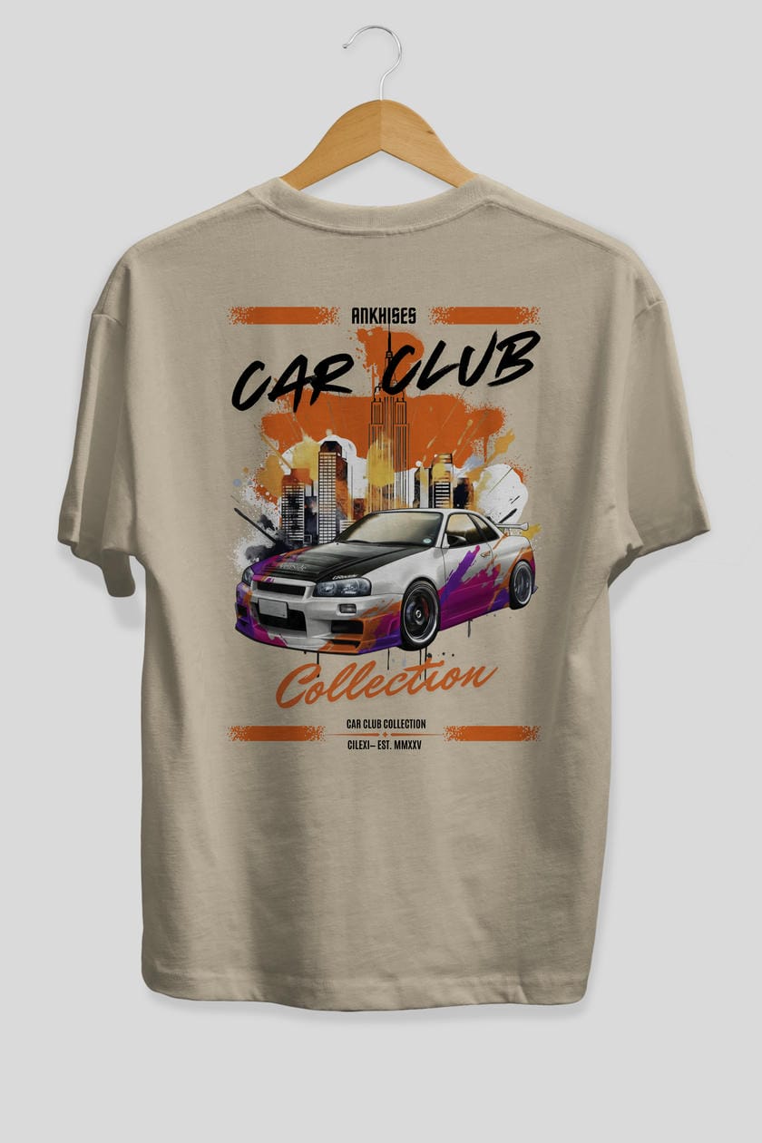 Araba Club Serisi 30 Baskılı Oversize t-shirt Erkek Kadın %100 Pamuk Bisiklet Yaka tişort
