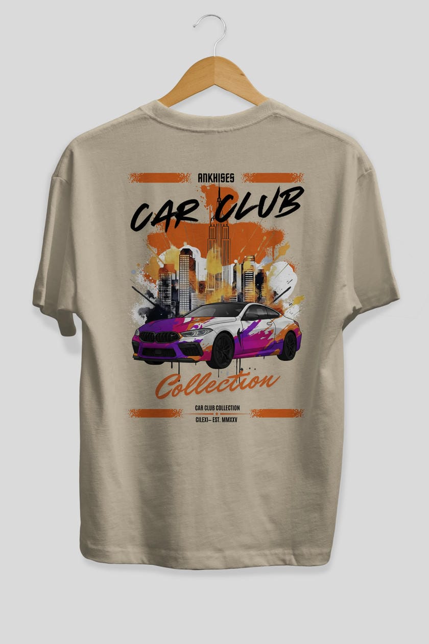 Araba Club Serisi 17 Baskılı Oversize t-shirt Erkek Kadın %100 Pamuk Bisiklet Yaka tişort