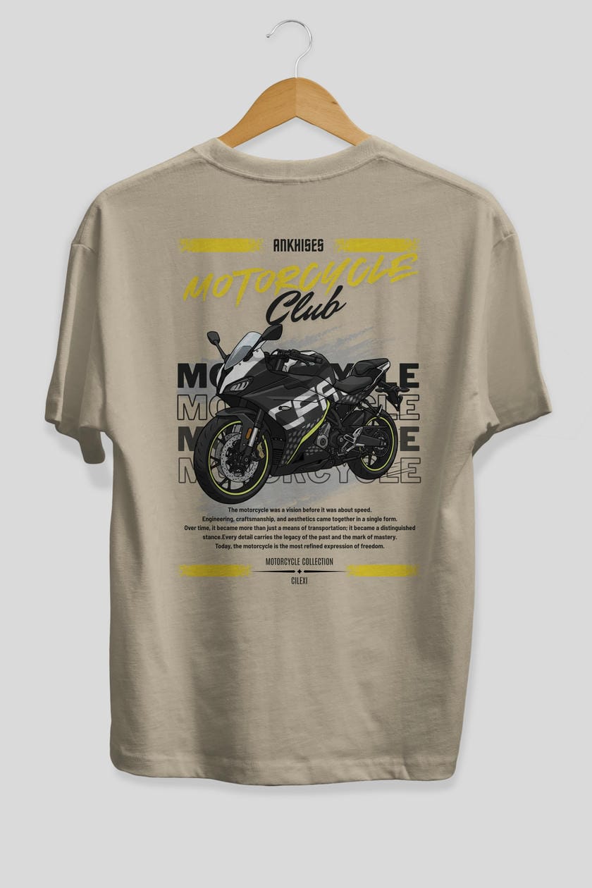 Motosiklet Serisi 16 Arka Baskılı Oversize t-shirt Erkek Kadın %100 Pamuk Bisiklet Yaka tişort