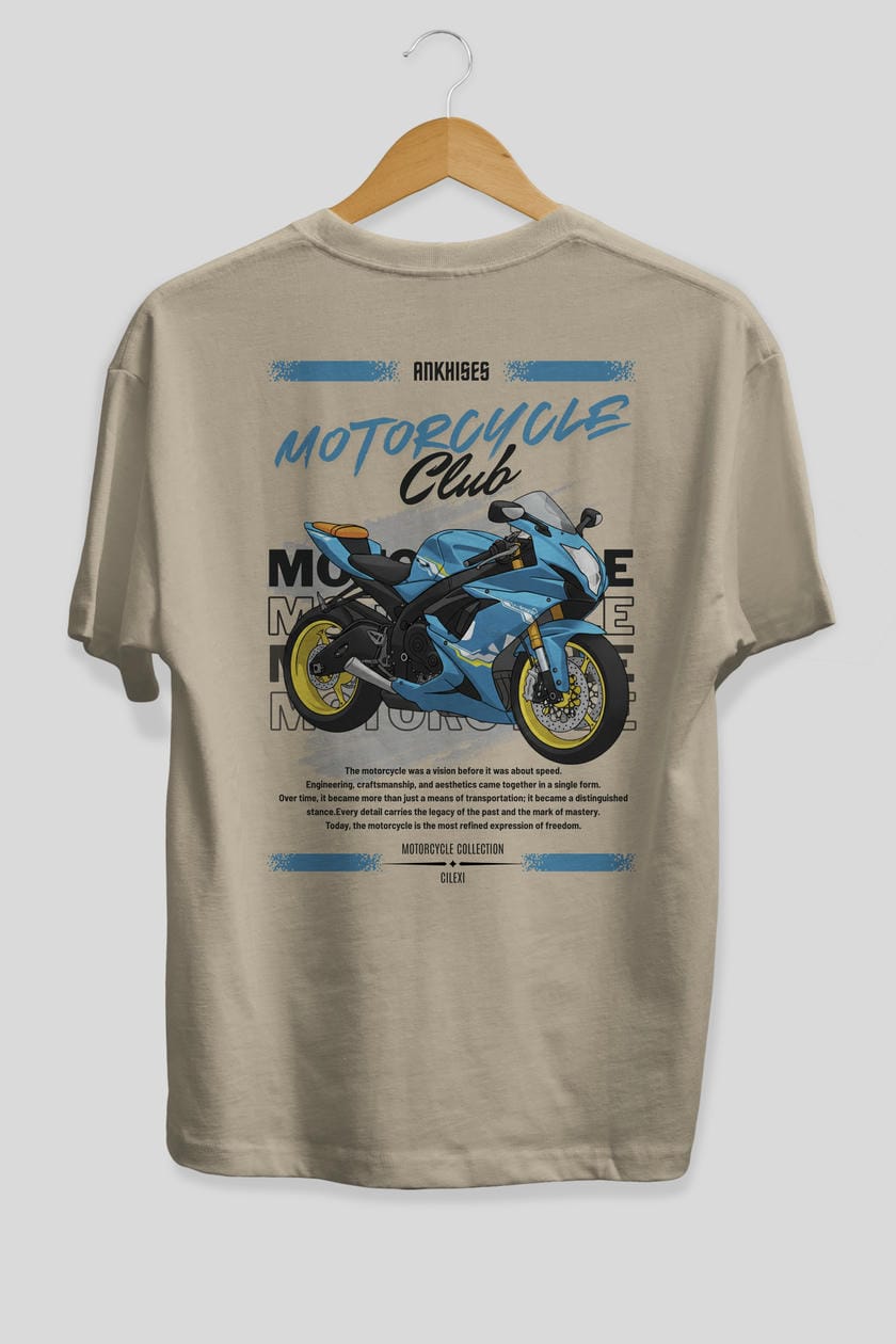 Motosiklet Serisi 11 Arka Baskılı Oversize t-shirt Erkek Kadın %100 Pamuk Bisiklet Yaka tişort