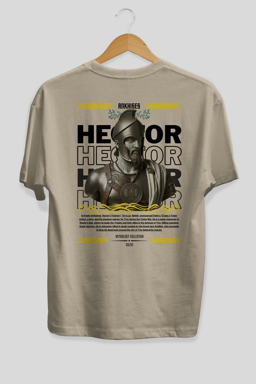 Hector 1 Arka Baskılı Oversize t-shirt Erkek Kadın %100 Pamuk Bisiklet Yaka tişort