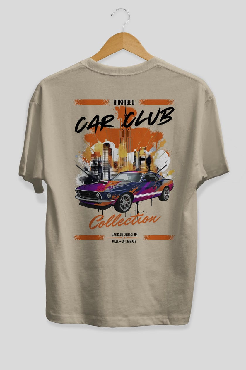 Araba Club Serisi 23 Baskılı Oversize t-shirt Erkek Kadın %100 Pamuk Bisiklet Yaka tişort