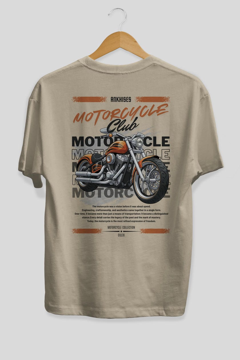 Motosiklet Serisi 34 Arka Baskılı Oversize t-shirt Erkek Kadın %100 Pamuk Bisiklet Yaka tişort