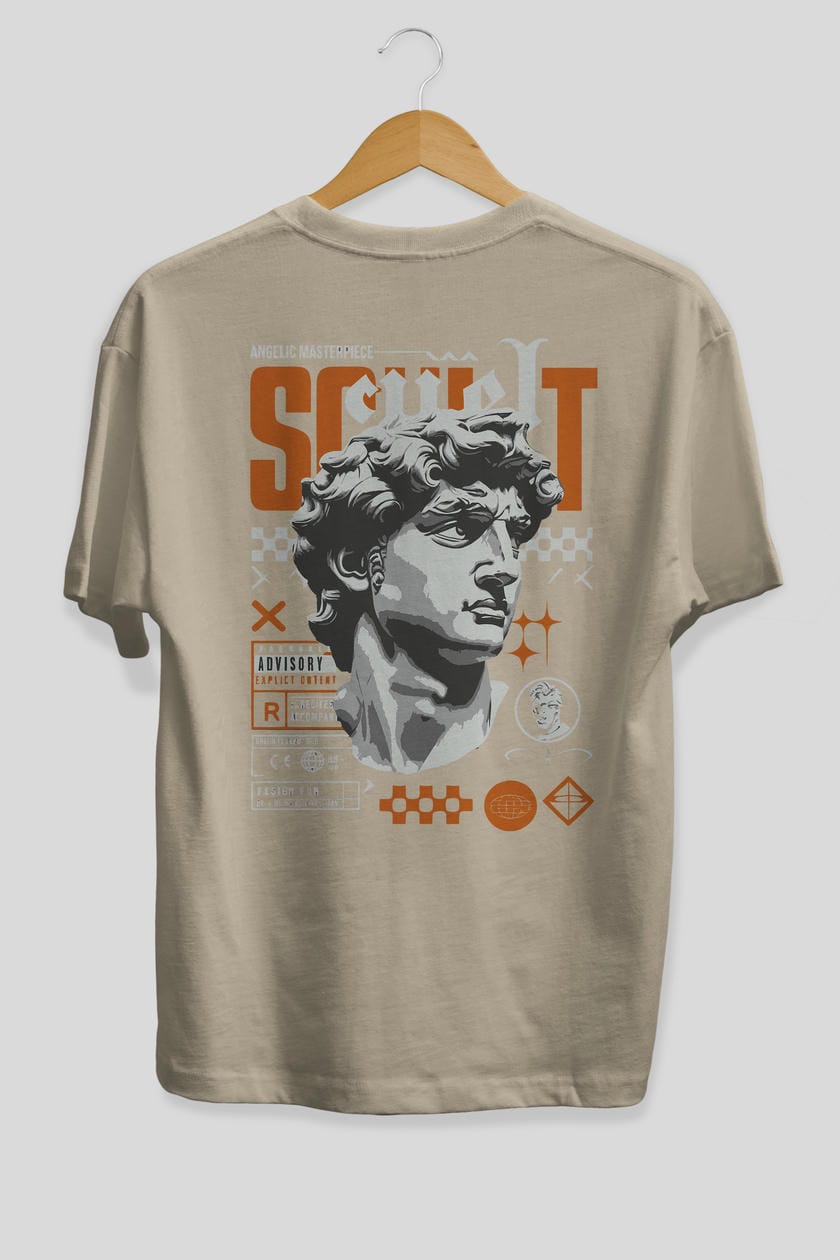 Scult Arka Baskılı Oversize t-shirt Erkek Kadın %100 Pamuk Bisiklet Yaka tişort