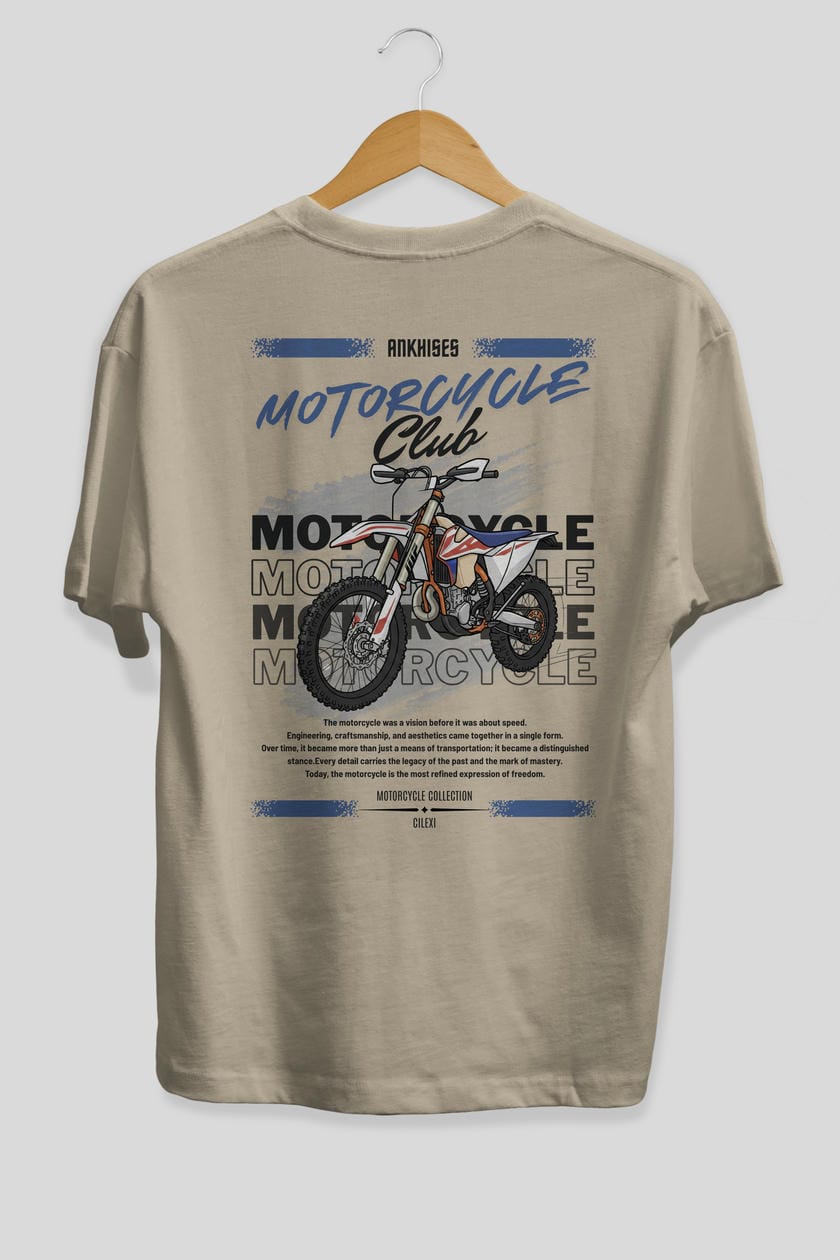 Motosiklet Serisi 18 Arka Baskılı Oversize t-shirt Erkek Kadın %100 Pamuk Bisiklet Yaka tişort