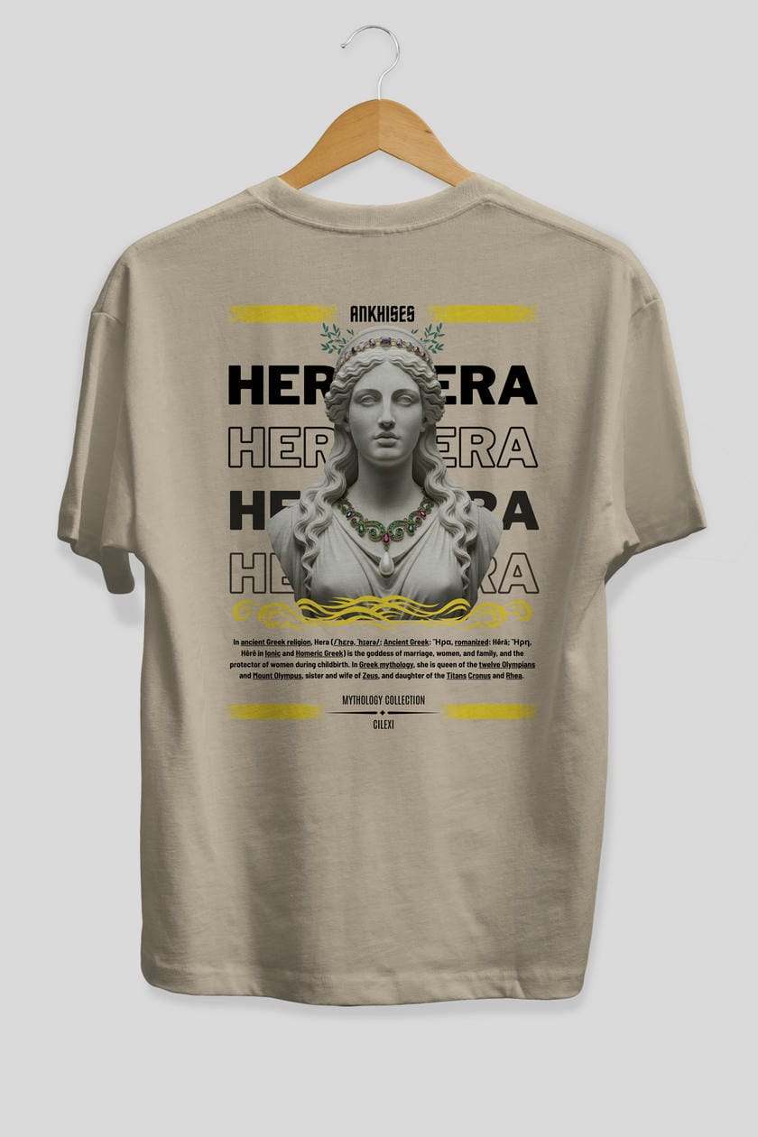 Hera 1 Arka Baskılı Oversize t-shirt Erkek Kadın %100 Pamuk Bisiklet Yaka tişort
