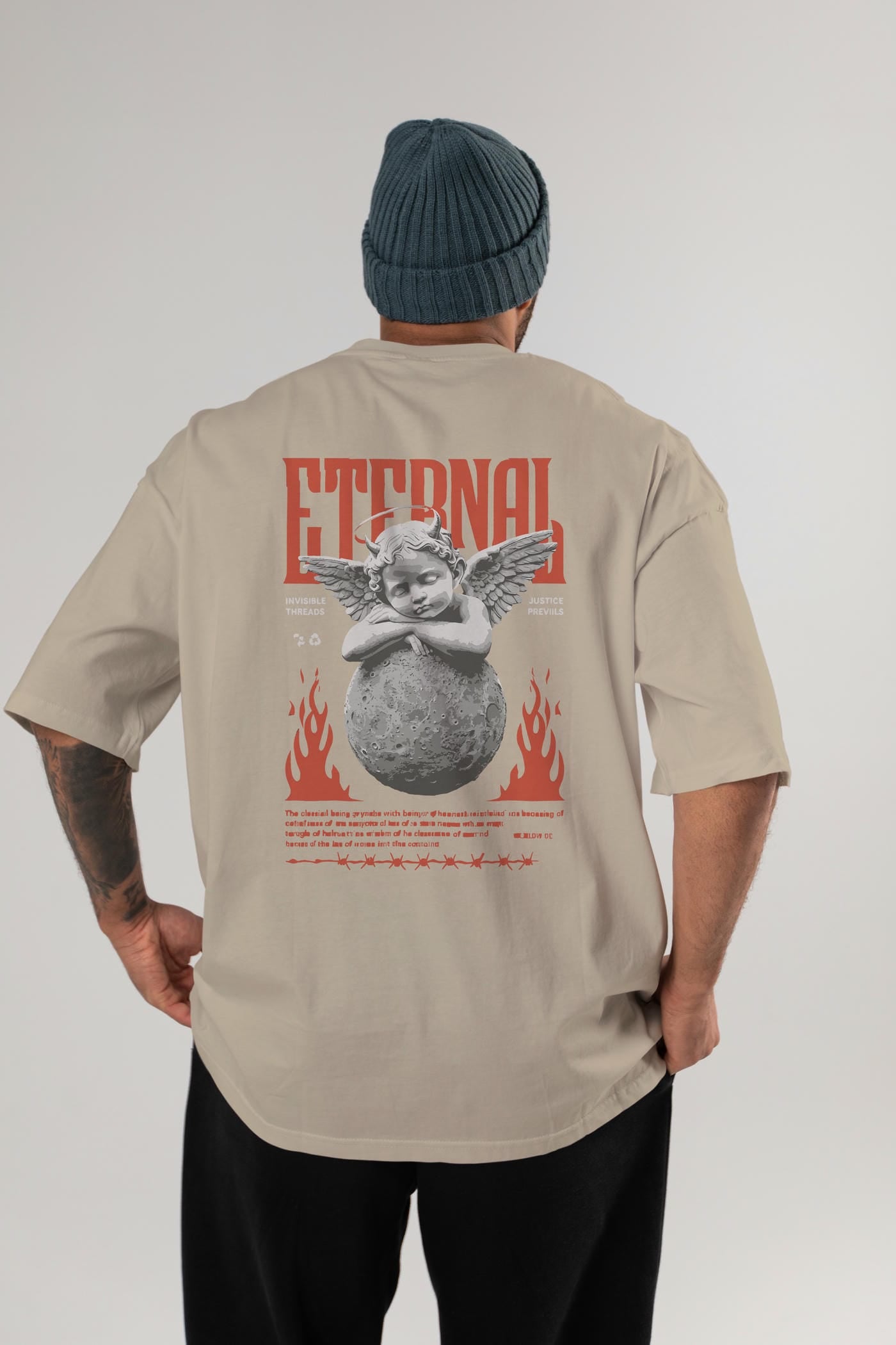 Eternal Arka Baskılı Oversize t-shirt Erkek Kadın %100 Pamuk Bisiklet Yaka tişort