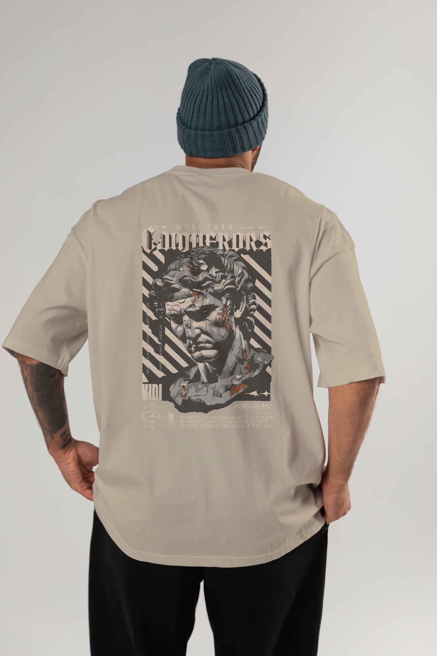 Roman Conqueror Arka Baskılı Oversize t-shirt Erkek Kadın %100 Pamuk Bisiklet Yaka tişort
