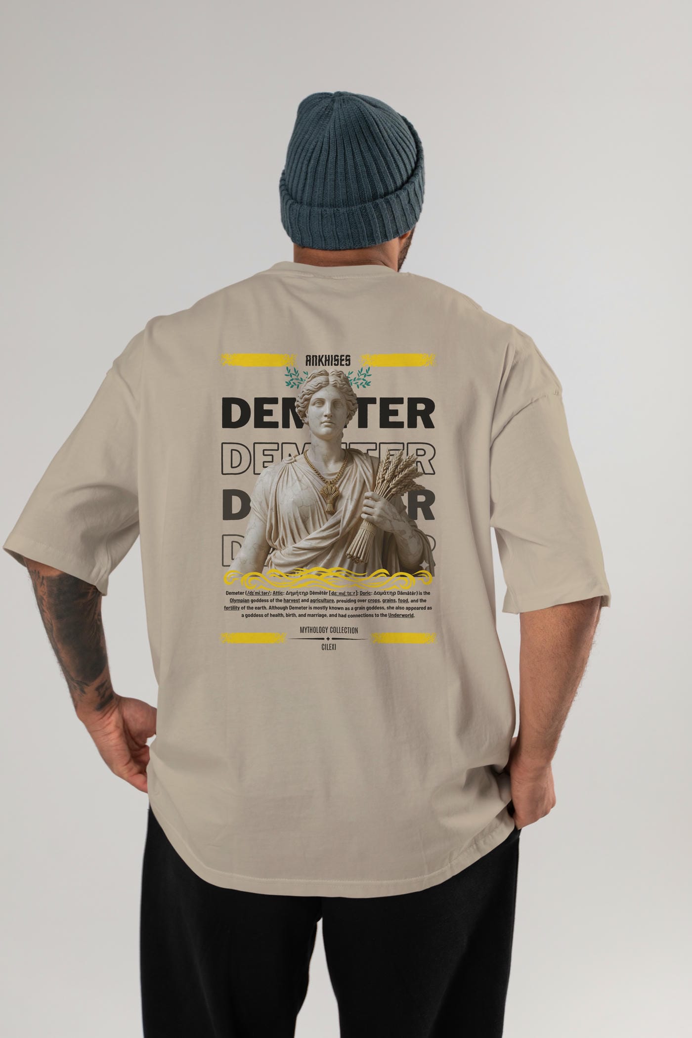 Demeter 1 Arka Baskılı Oversize t-shirt Erkek Kadın %100 Pamuk Bisiklet Yaka tişort