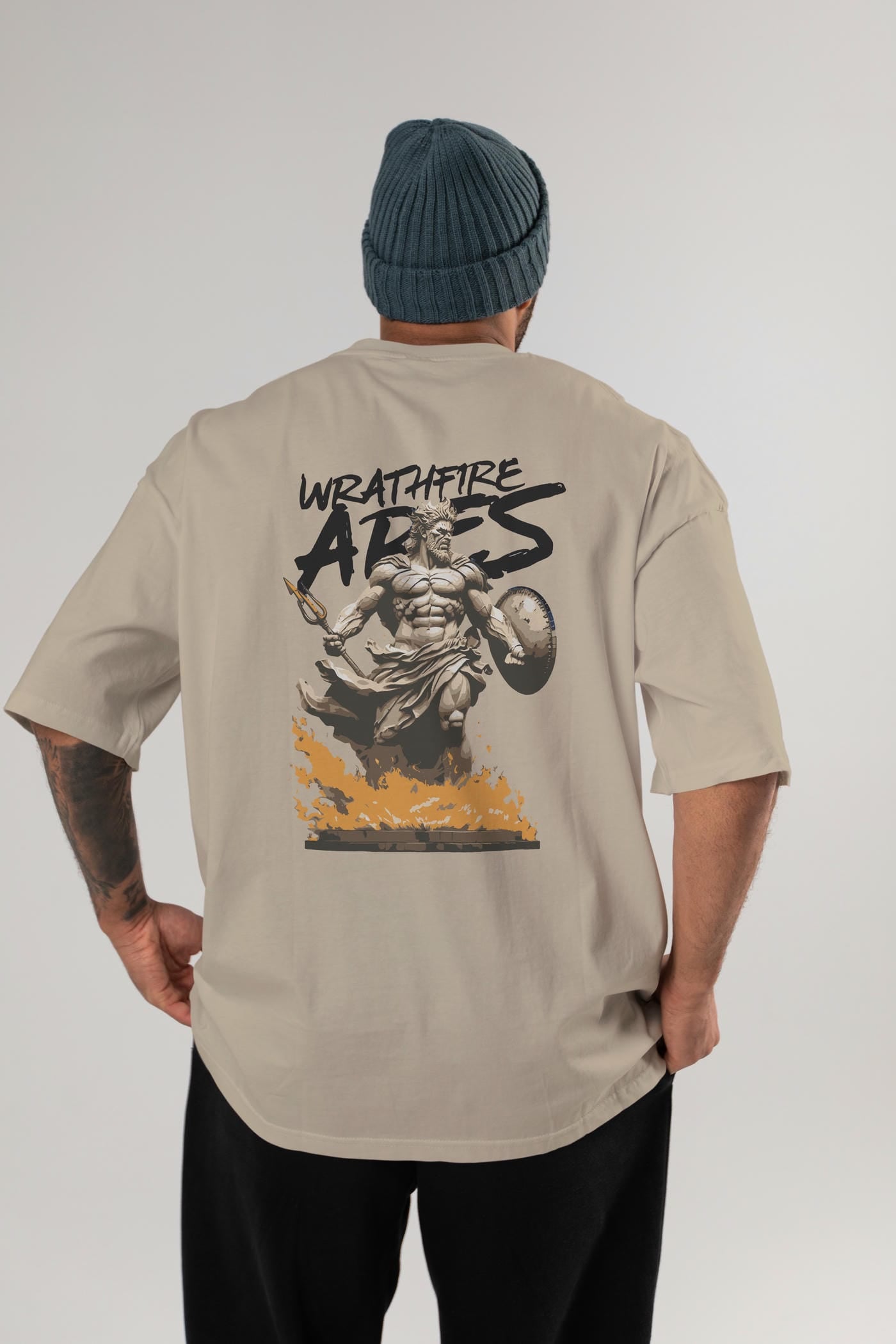 WrathFire Ares Arka Baskılı Oversize t-shirt Erkek Kadın %100 Pamuk Bisiklet Yaka tişort