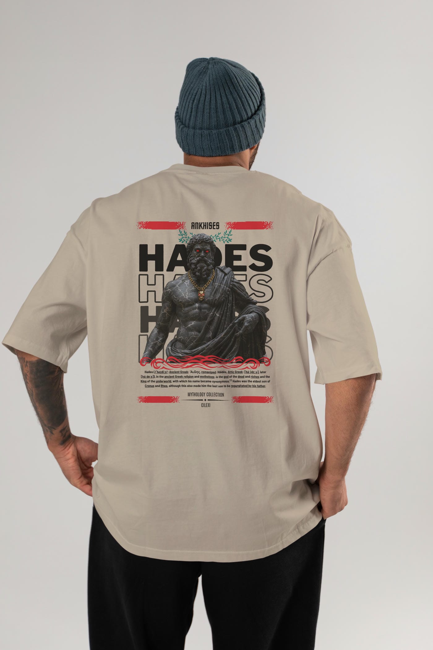 Hades 1 Arka Baskılı Oversize t-shirt Erkek Kadın %100 Pamuk Bisiklet Yaka tişort