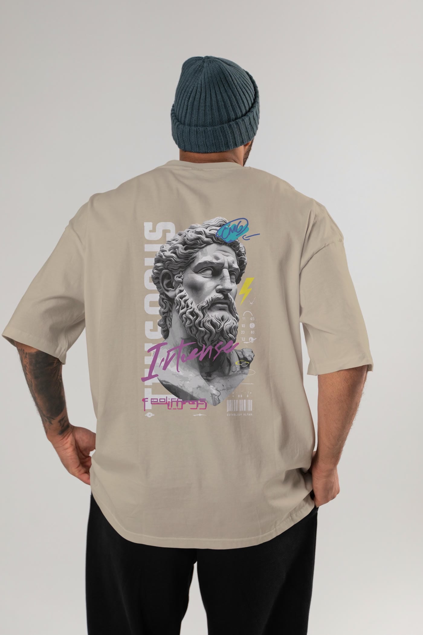 Zeus Intense Arka Baskılı Oversize t-shirt Erkek Kadın %100 Pamuk Bisiklet Yaka tişort